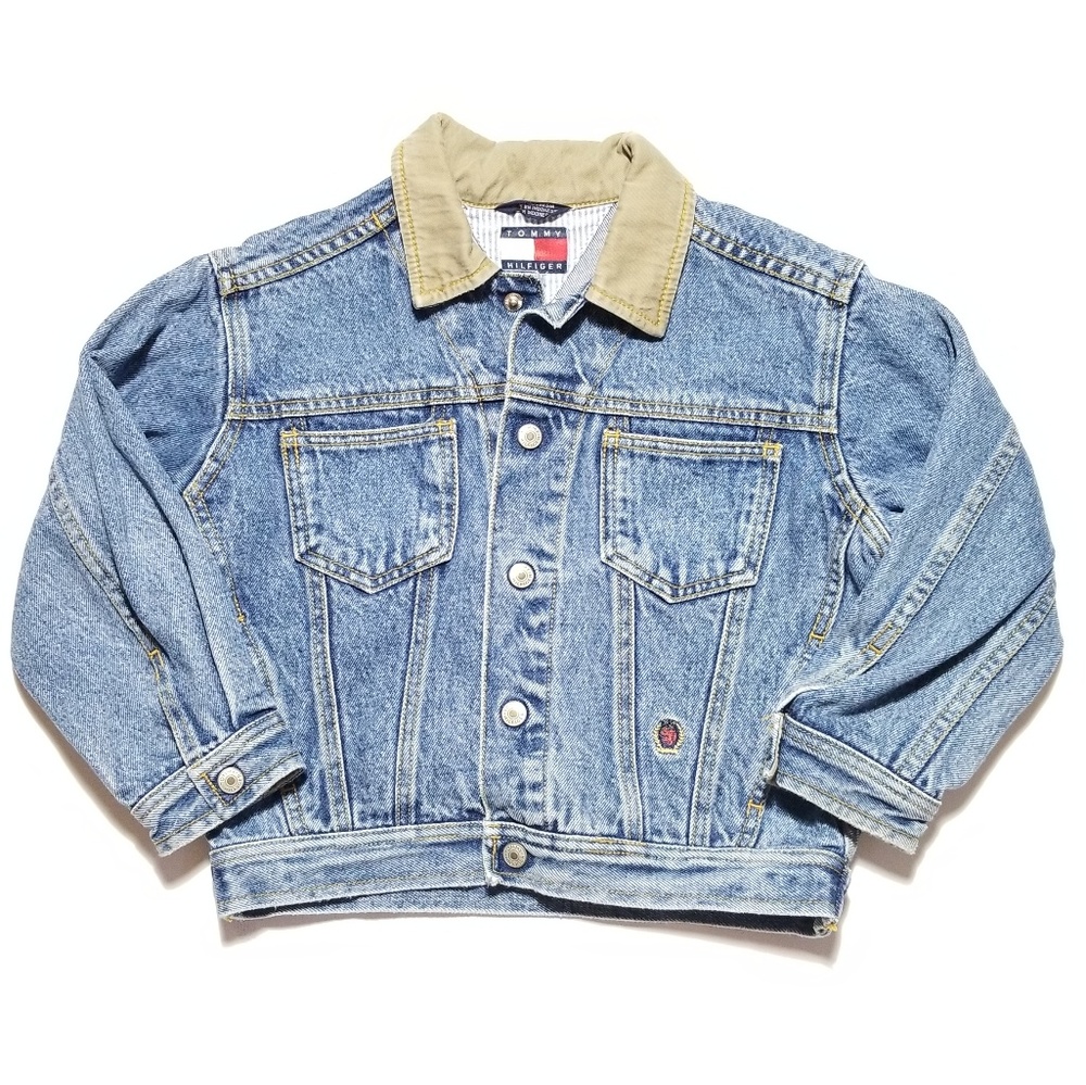 Vtg Tommy Hilfiger Trucker Snap Button Jean Jacket